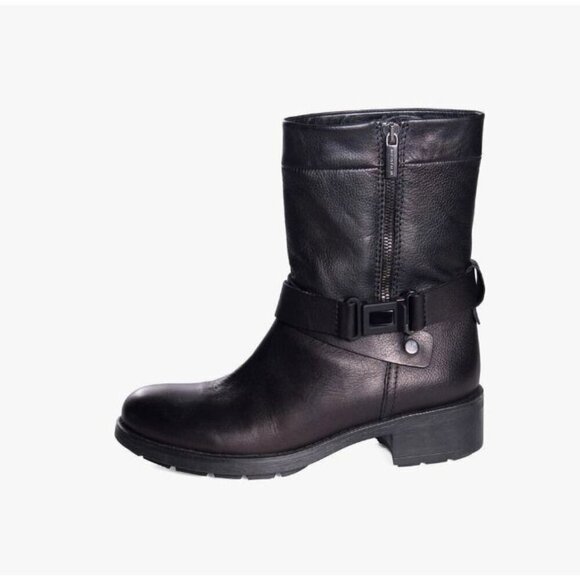 Aquatalia Shoes - AQUATALIA Boots MARVIN K Moto Leather Biker Side Zip Black Italy Womens 9.5